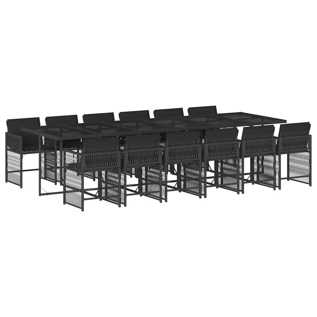 Outdoor Dining Set 13 Piece PE Poly Rattan Black Chairs Table Cushions