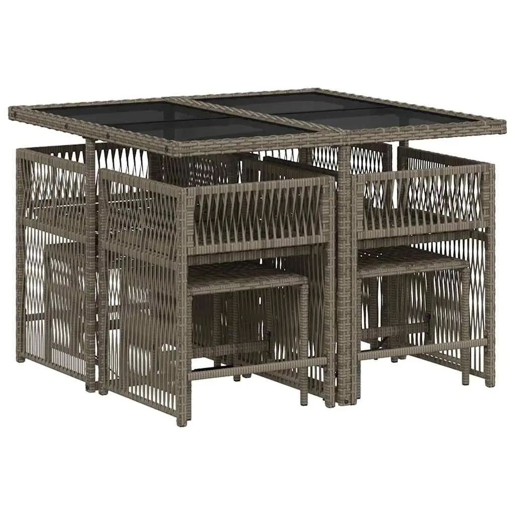 Outdoor Garden Dining Set 9 Piece Poly Rattan Grey Patio Furniture Cushions