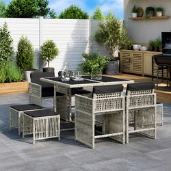 Practical 9 Piece Garden Dining Set with Cushions