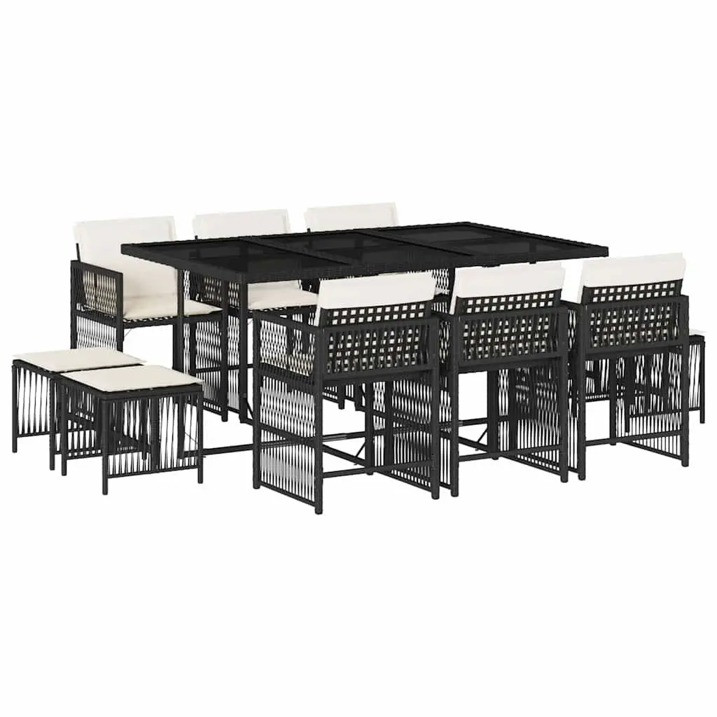 11 Piece Outdoor Furniture Set PE Rattan Dining Chairs Table with Cushions Black