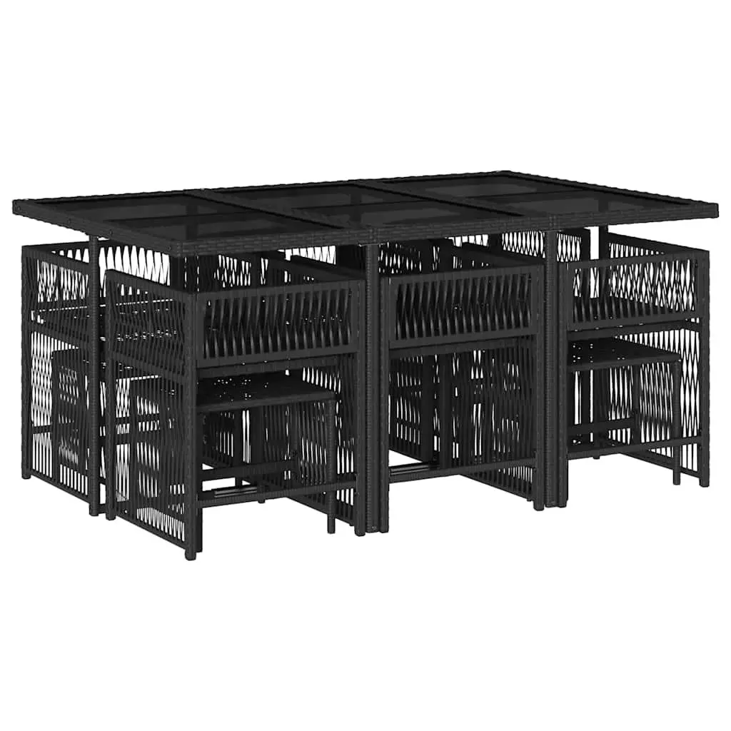 11 Piece Outdoor Furniture Set PE Rattan Dining Chairs Table with Cushions Black