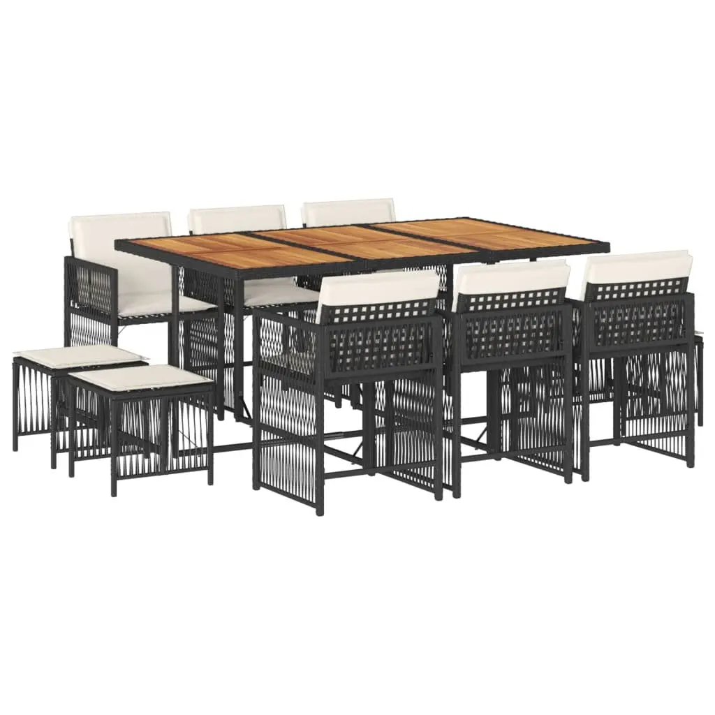 Garden Dining Set PE Rattan 11 Piece Outdoor Furniture Black Chairs Table