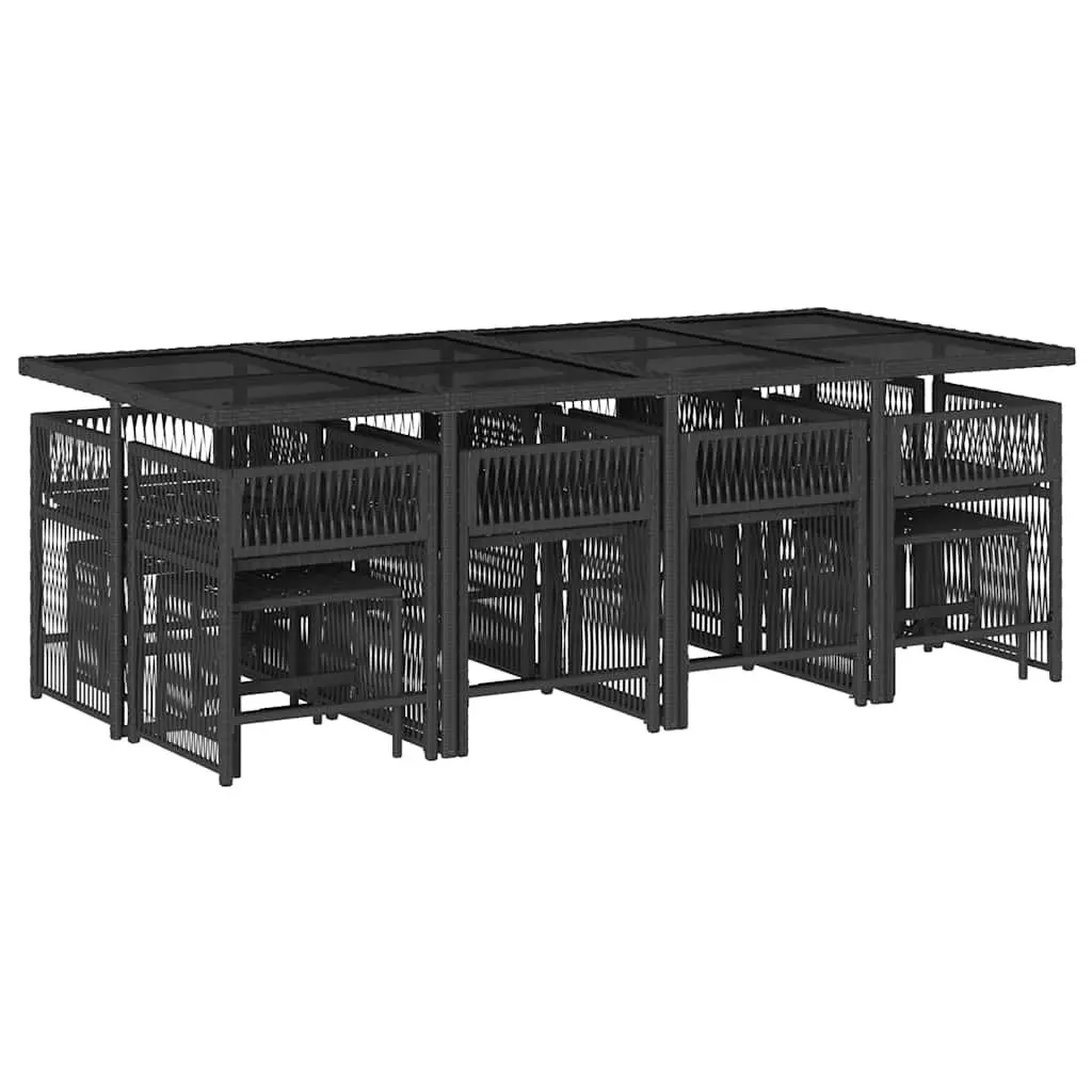 Outdoor Dining Set Poly Rattan 13 Piece Garden Furniture Black Chairs Table Cushions