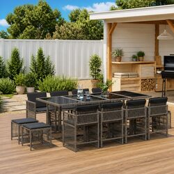 Garden Dining Set 13 Piece Outdoor Furniture Poly Rattan Chairs Table Cushions
