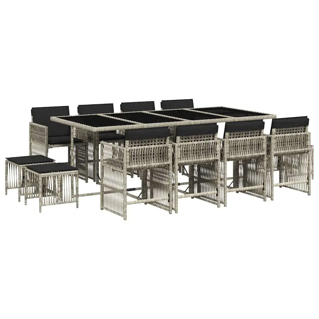 Garden Dining Set 13 Piece PE Rattan Outdoor Furniture Grey with Cushions and Tempered Glass Table