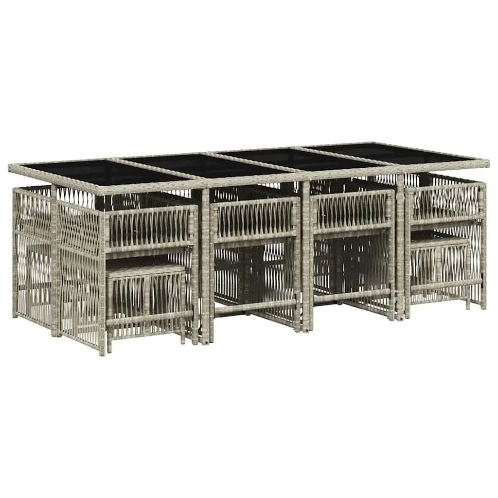 Garden Dining Set 13 Piece PE Rattan Outdoor Furniture Grey with Cushions and Tempered Glass Table