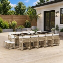 Outdoor Dining Set 15 Piece Garden Furniture Poly Rattan Chairs Table Cushions