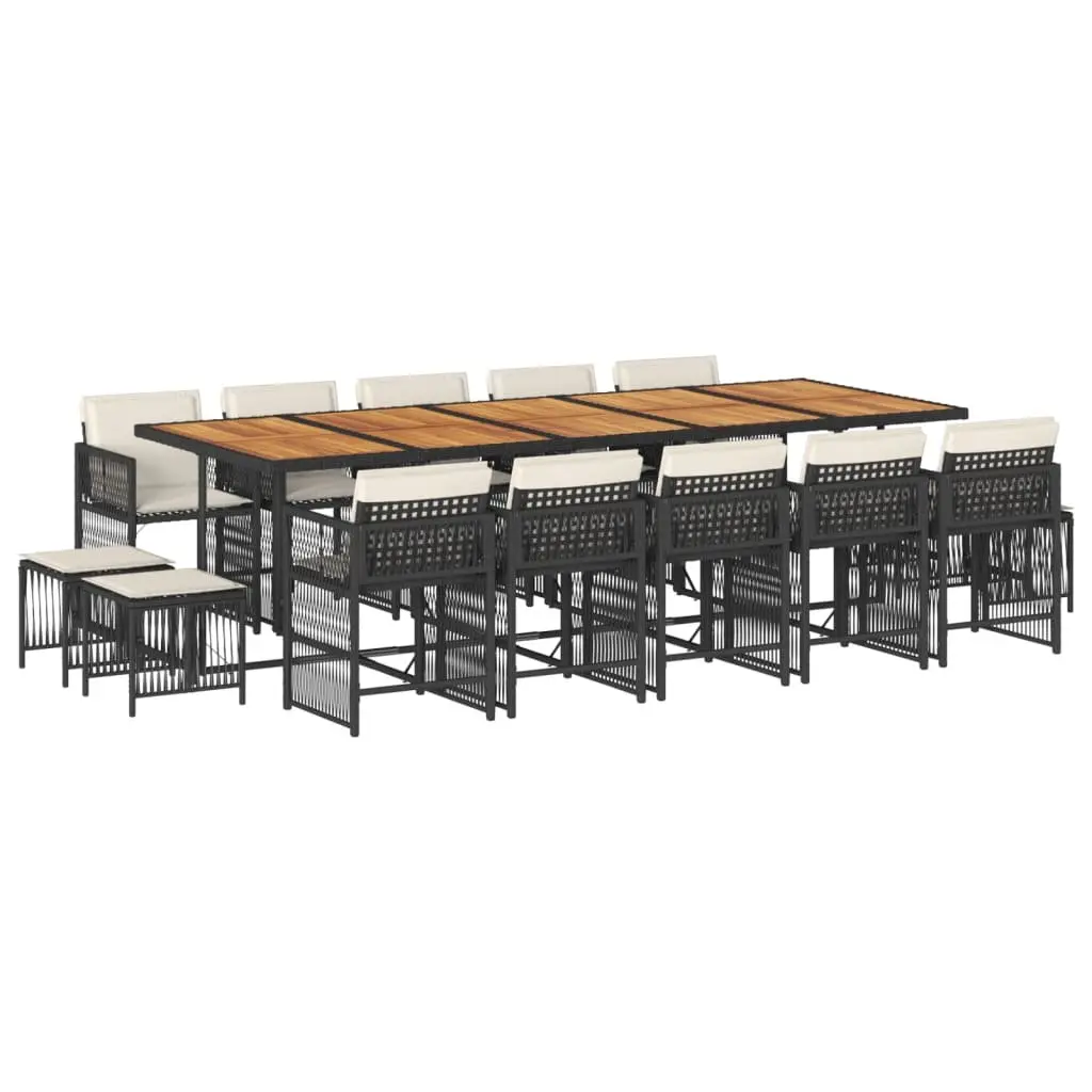 Outdoor Garden Dining Set 15 Piece Black PE Rattan Chairs Table with Cushions