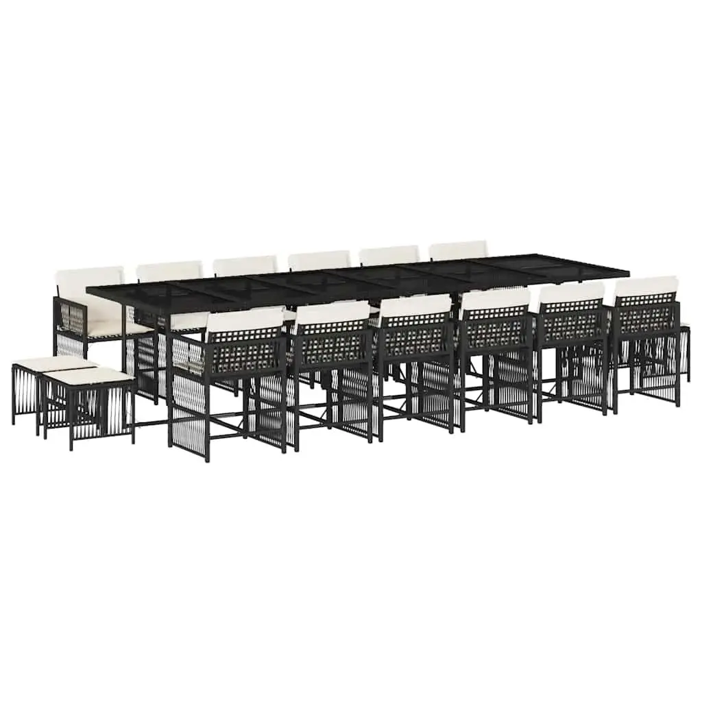 Outdoor Garden Dining Set 17 Piece PE Rattan Black Cushions Table