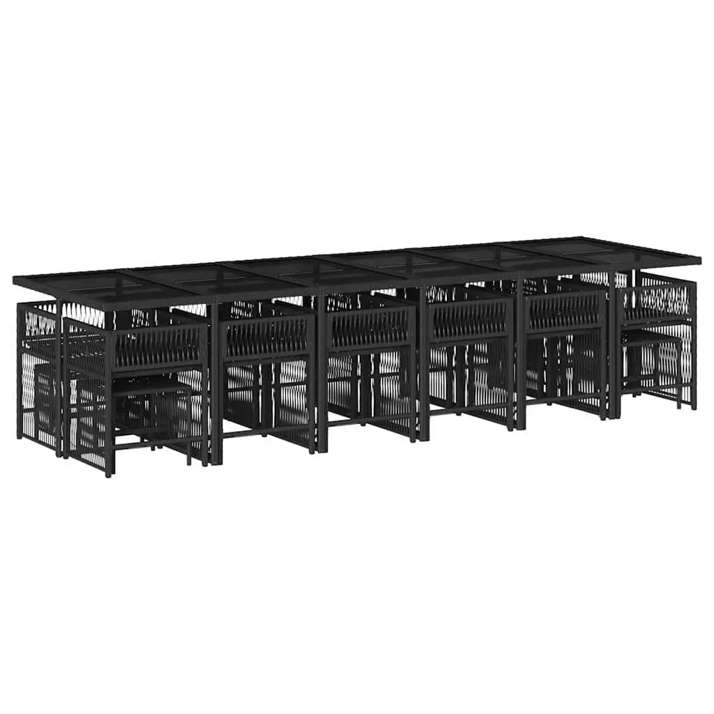 Outdoor Garden Dining Set 17 Piece PE Rattan Black Cushions Table