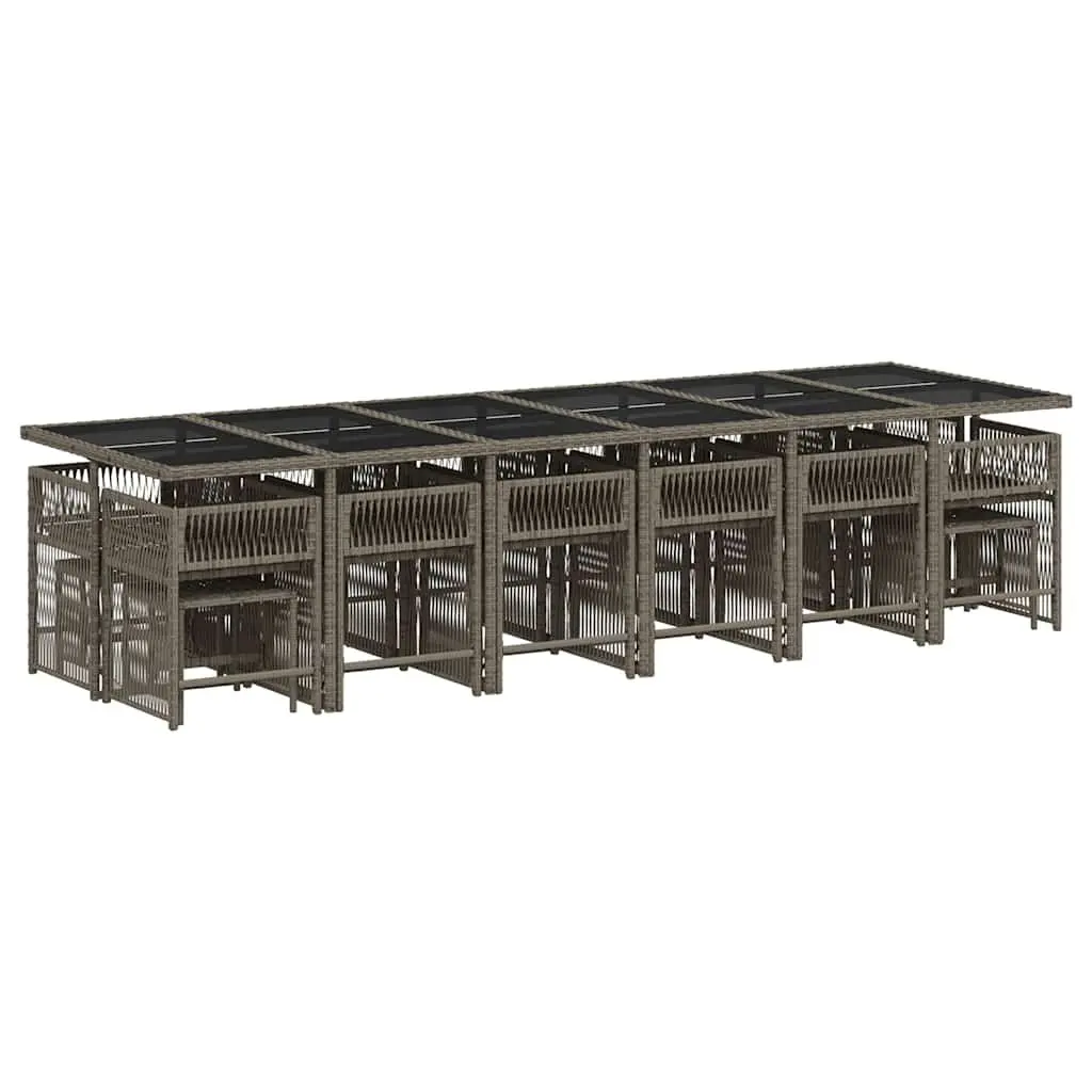 Garden Dining Set Grey Poly Rattan 17 Piece Outdoor Furniture with Cushions