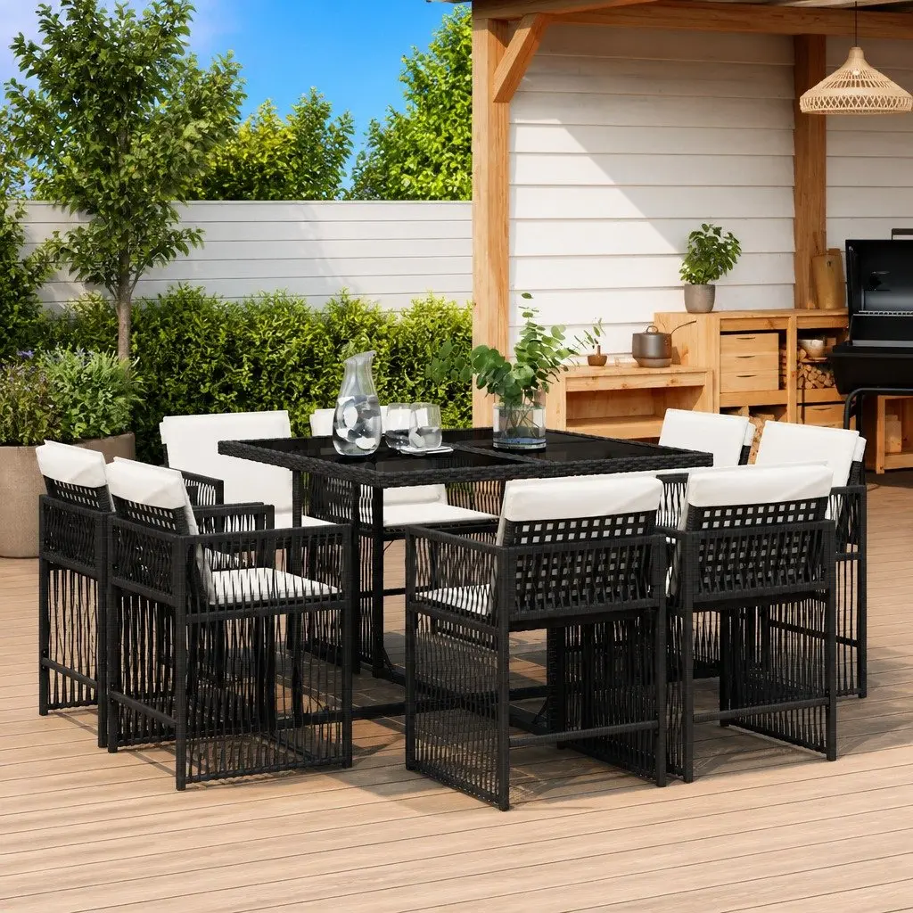 Garden Dining Set 9 Piece Outdoor Furniture PE Rattan Black Chairs Table