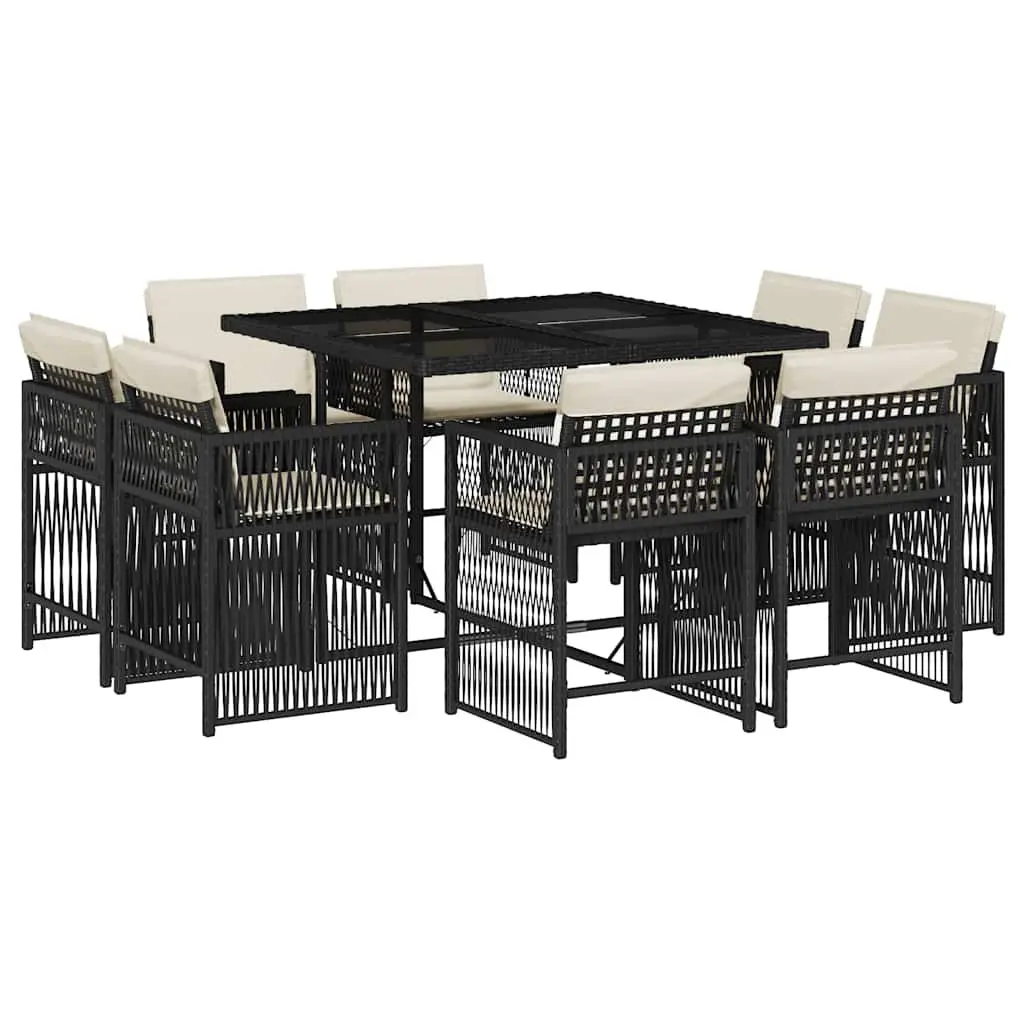 Garden Dining Set 9 Piece Outdoor Furniture PE Rattan Black Chairs Table