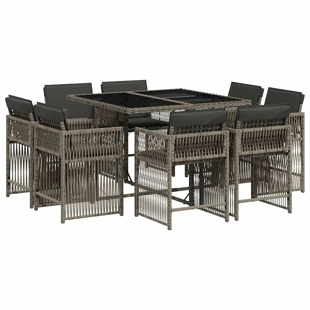 Garden Dining Set 9 Piece Outdoor Furniture Grey Poly Rattan Chairs Table