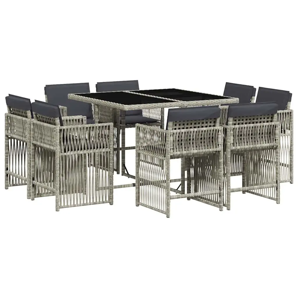Outdoor Dining Set Poly Rattan 9 Piece Garden Furniture Grey Chairs Table Cushions