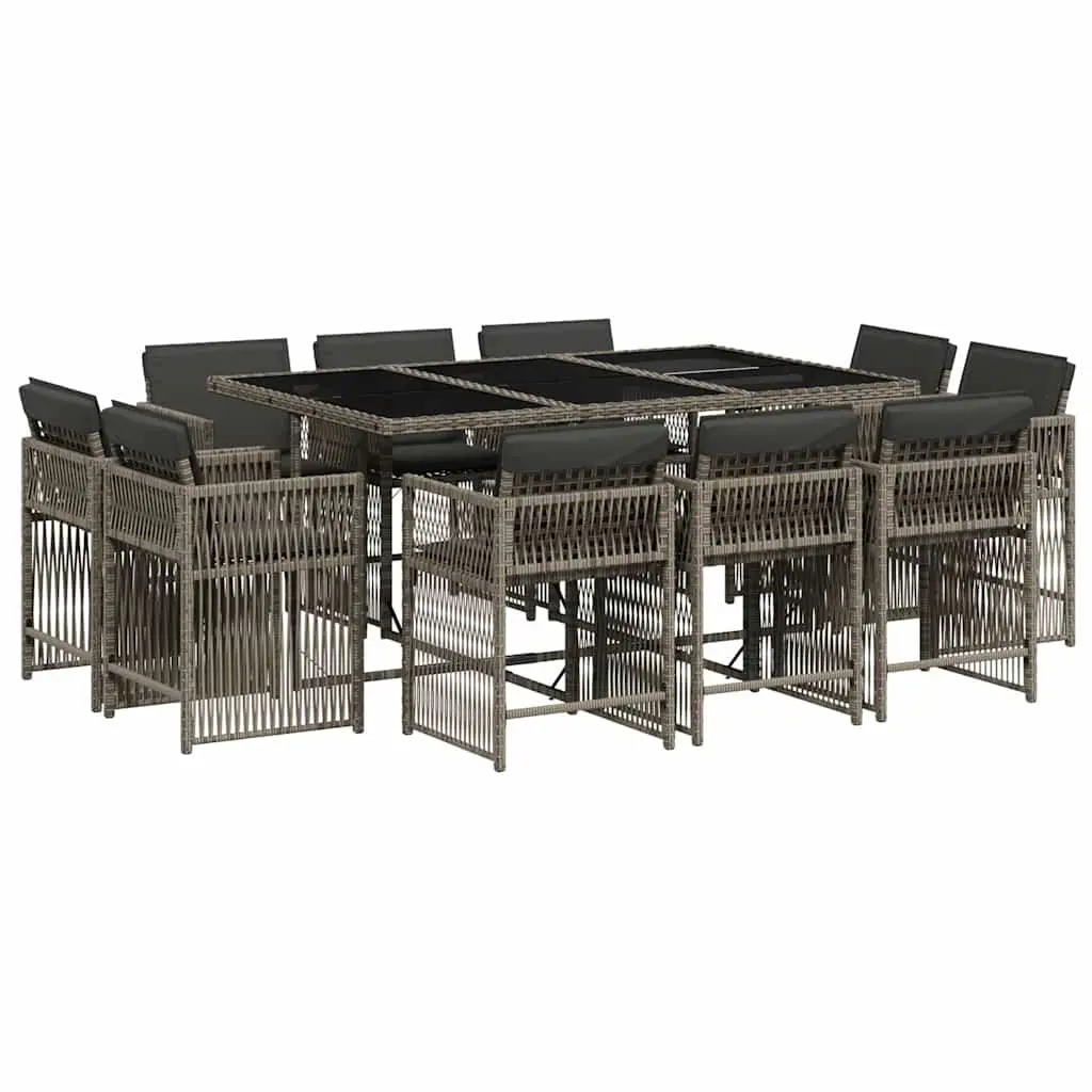 Outdoor Garden Dining Set 11 Piece Grey Poly Rattan Furniture with Cushions
