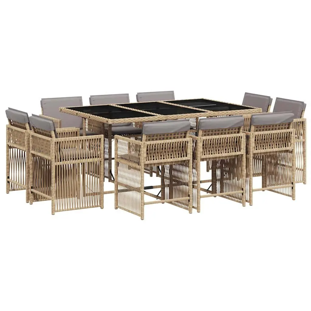 Garden Dining Set 11 Piece Outdoor Furniture PE Rattan Beige with Cushions