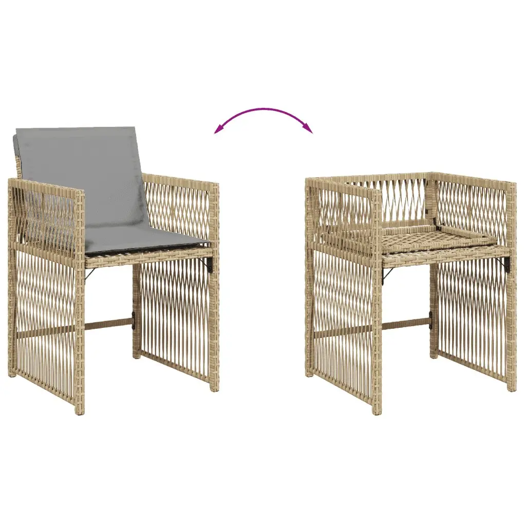 Beige Poly Rattan Outdoor Patio Furniture Set 13 Piece Garden Dining Set with Foldable Chairs Thick Cushions and Tempered Glass Tabletop