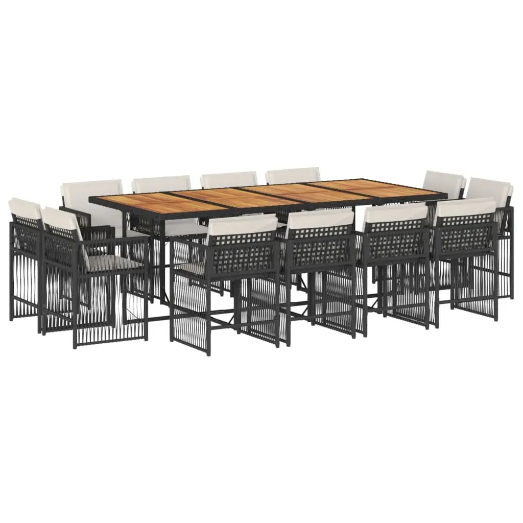 Outdoor Garden Dining Set 13 Piece Black Poly Rattan Chairs Table Cushions