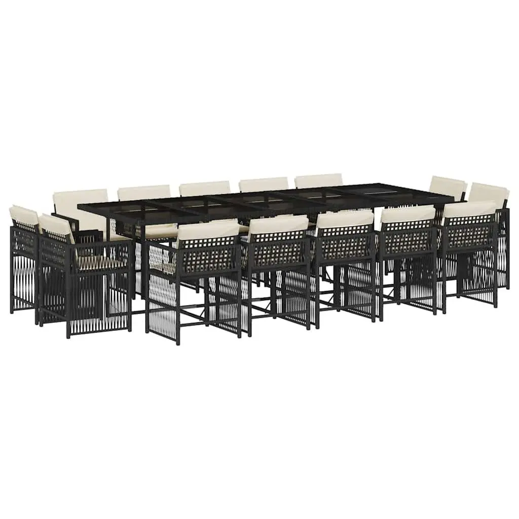 Outdoor Dining Set 15 Pieces Black Poly Rattan Garden Furniture with Cushions
