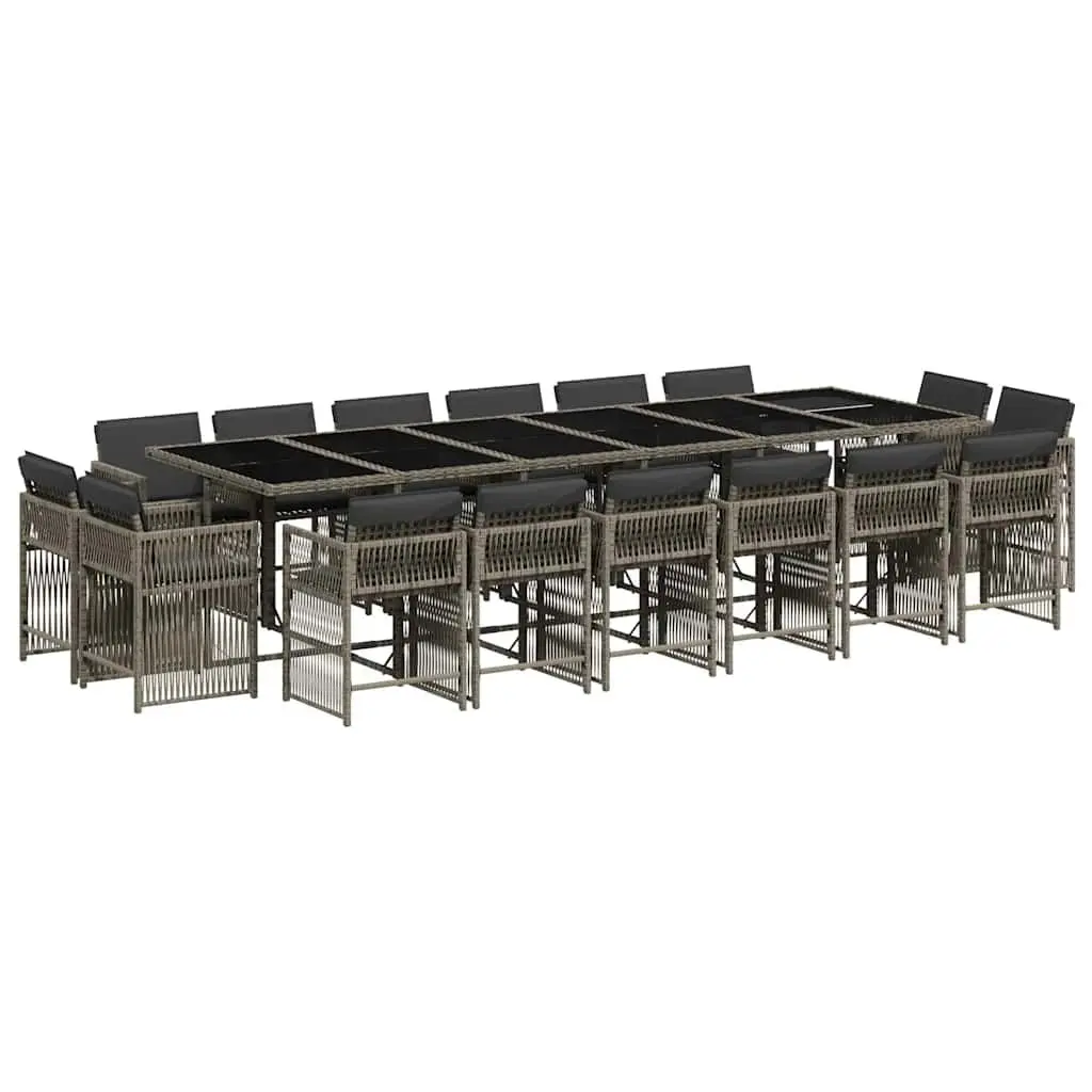 17 Piece Outdoor Patio Dining Set Grey Rattan Furniture with Folding Chairs and Tempered Glass Table