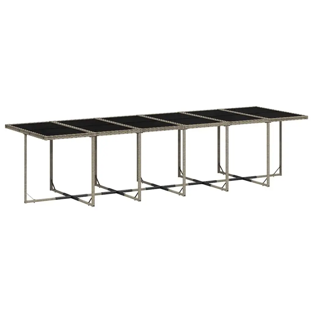17 Piece Outdoor Patio Dining Set Grey Rattan Furniture with Folding Chairs and Tempered Glass Table