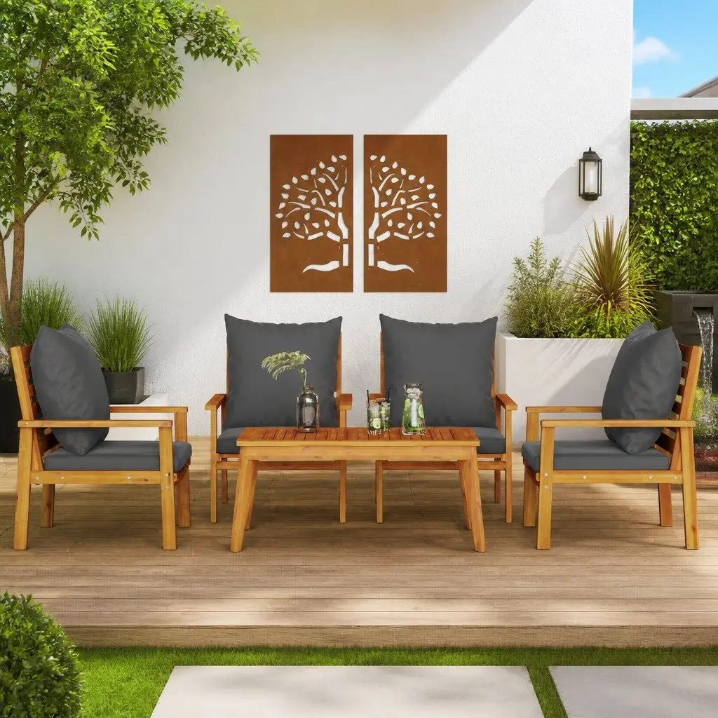 Garden Lounge Set Acacia Wood 5 Piece Outdoor Patio Furniture Brown