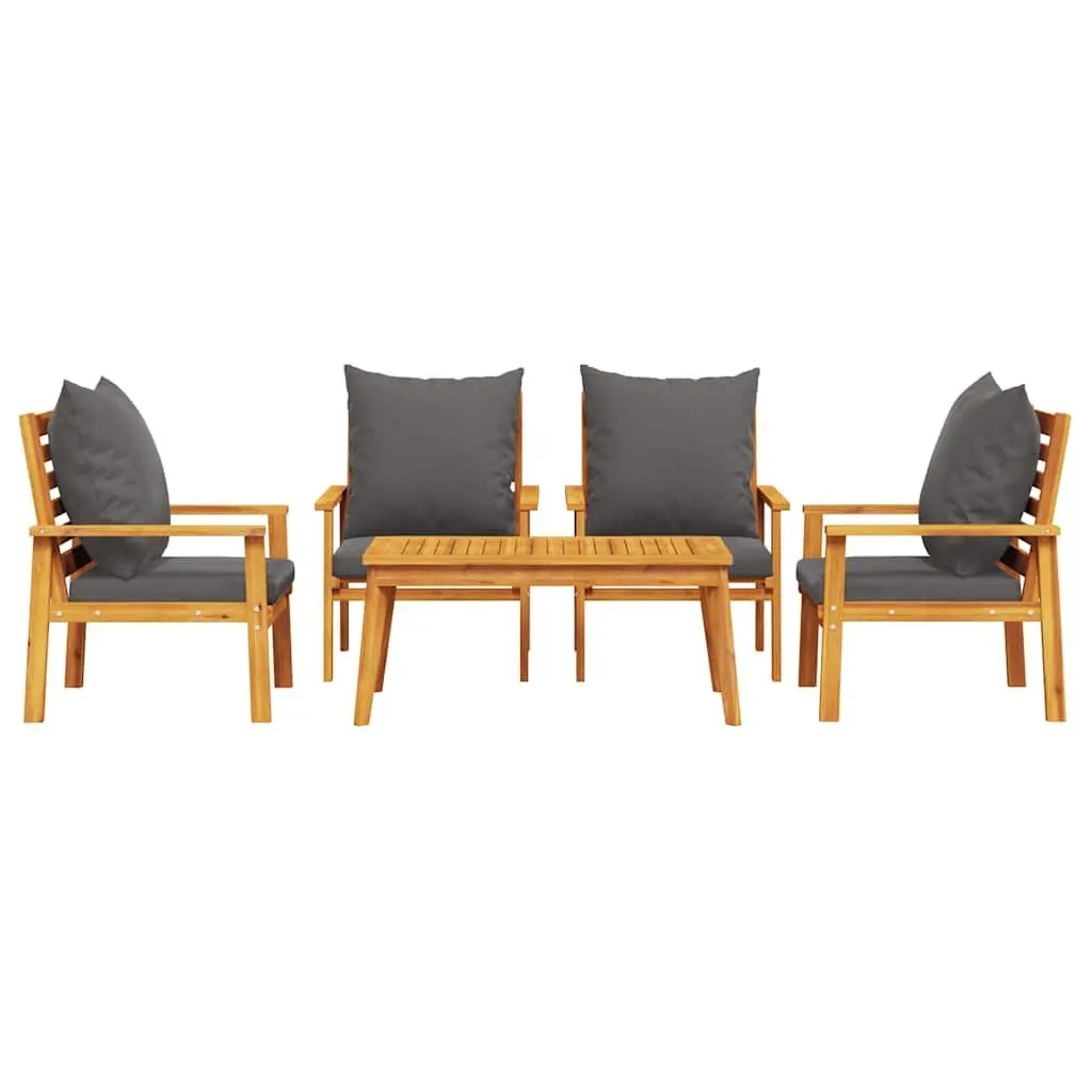 Garden Lounge Set Acacia Wood 5 Piece Outdoor Patio Furniture Brown