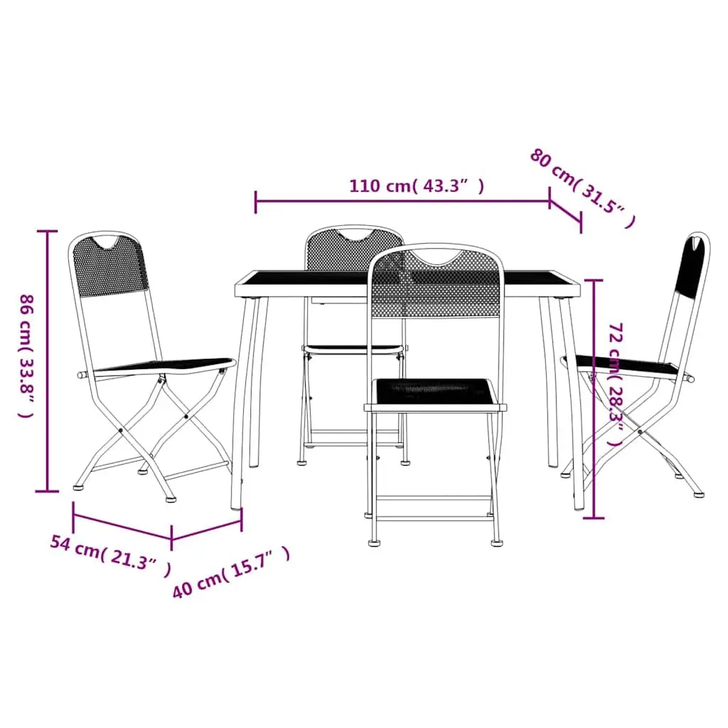 Garden Dining Set Metal Mesh 5 Piece Foldable Anthracite