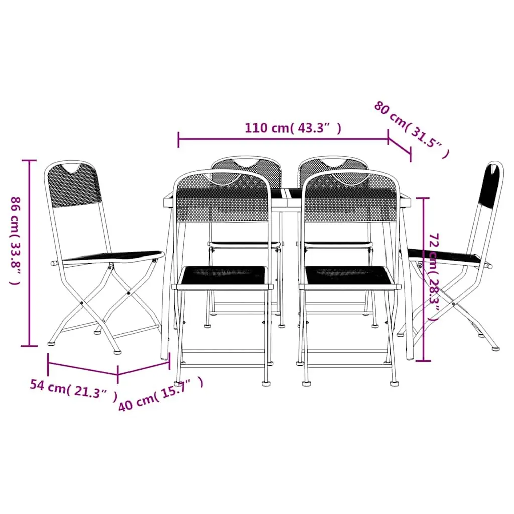 Garden Dining Set Metal Mesh 7 Piece Anthracite Outdoor Furniture Patio Table