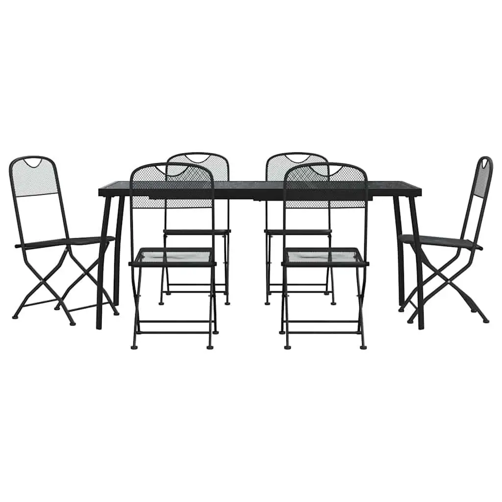 7 Piece Metal Mesh Outdoor Dining Set Anthracite Foldable Garden Patio Furniture