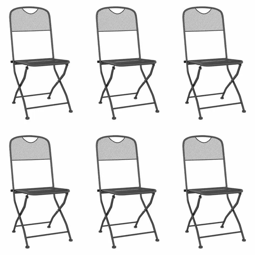 7 Piece Metal Mesh Outdoor Dining Set Anthracite Foldable Garden Patio Furniture