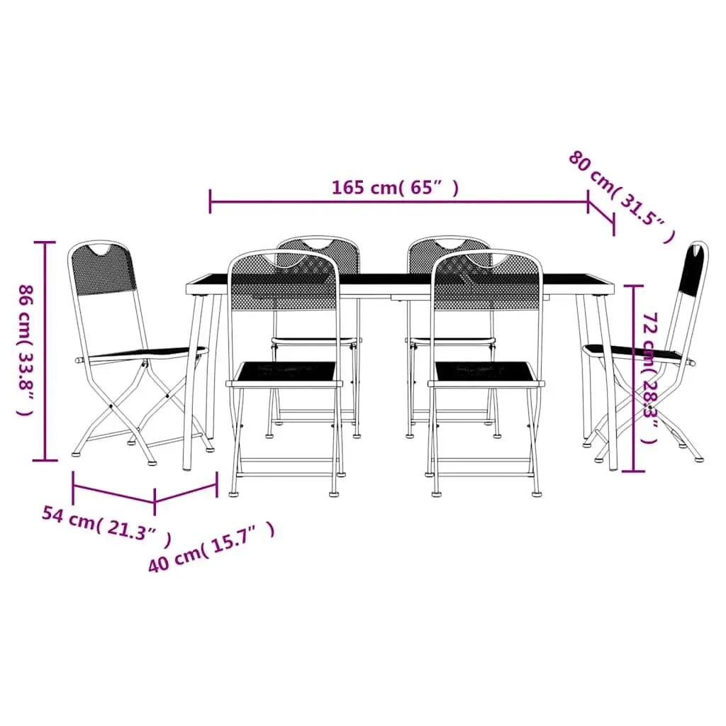 7 Piece Metal Mesh Outdoor Dining Set Anthracite Foldable Garden Patio Furniture