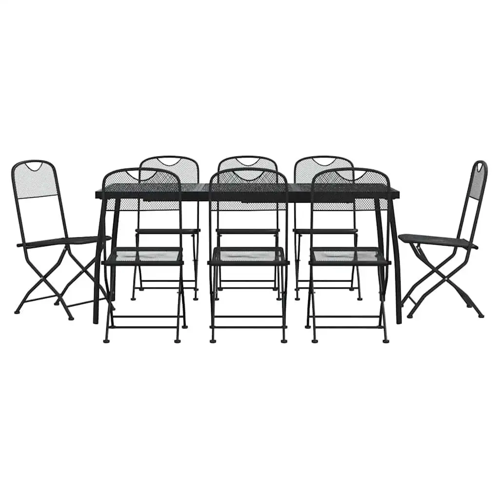 Garden Dining Set Metal Mesh 9 Piece Outdoor Furniture Table Chairs Anthracite