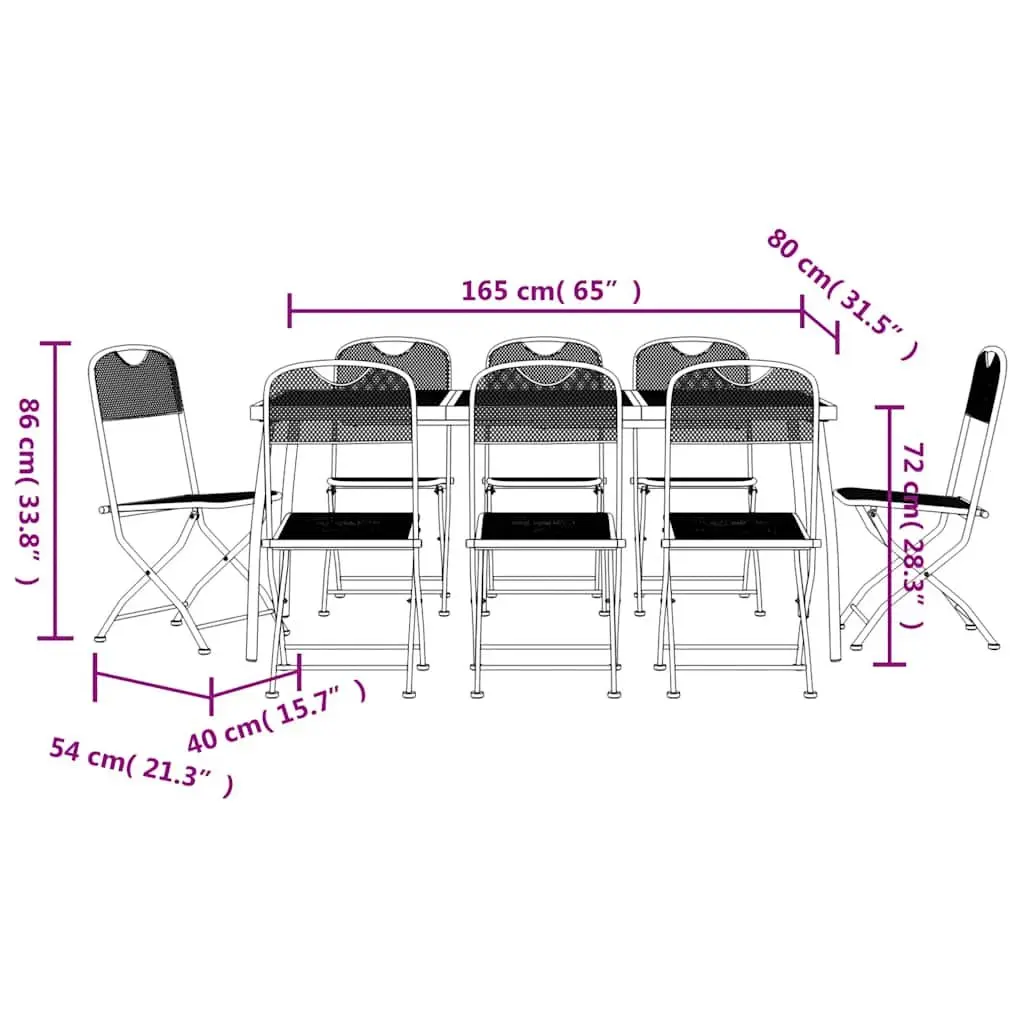 Garden Dining Set Metal Mesh 9 Piece Outdoor Furniture Table Chairs Anthracite