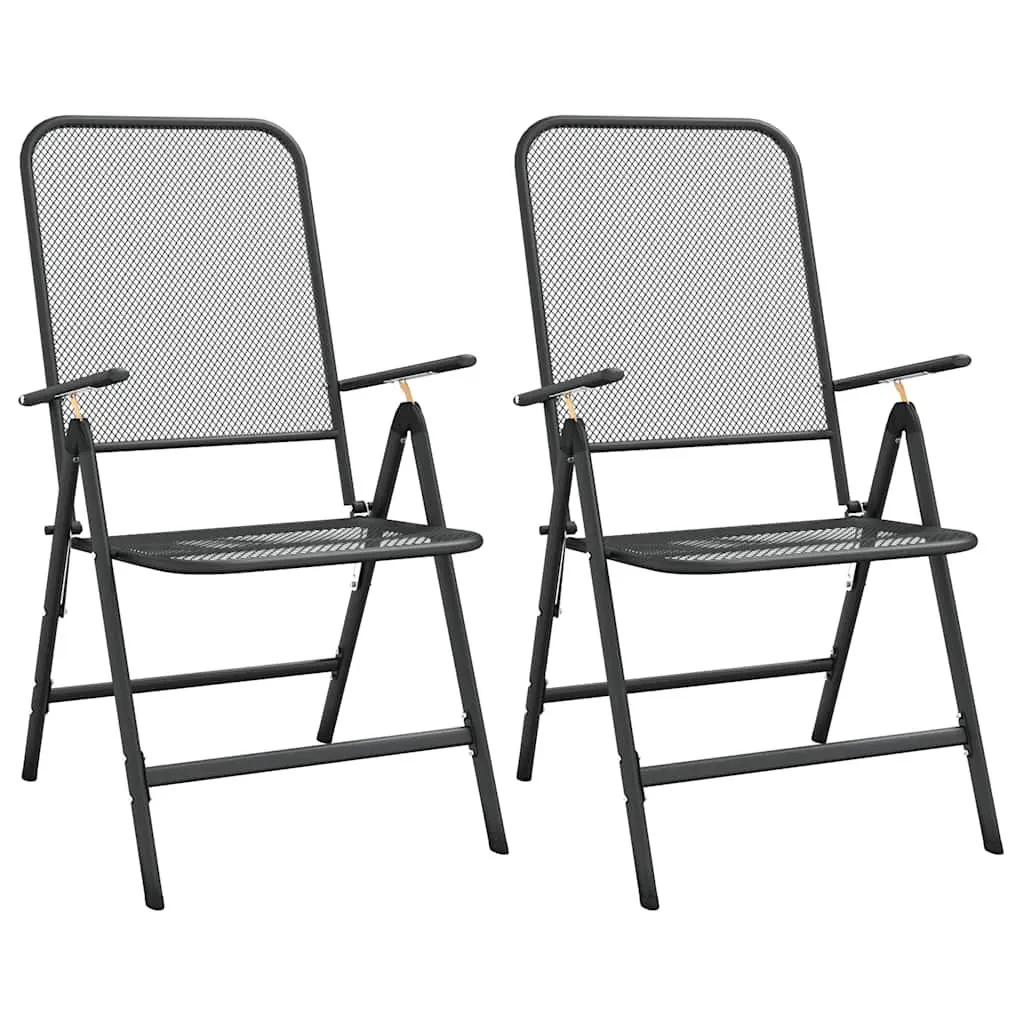 Outdoor Furniture Set 3 Piece Anthracite Metal Mesh Dining Table and Foldable Chairs with Adjustable Backrests