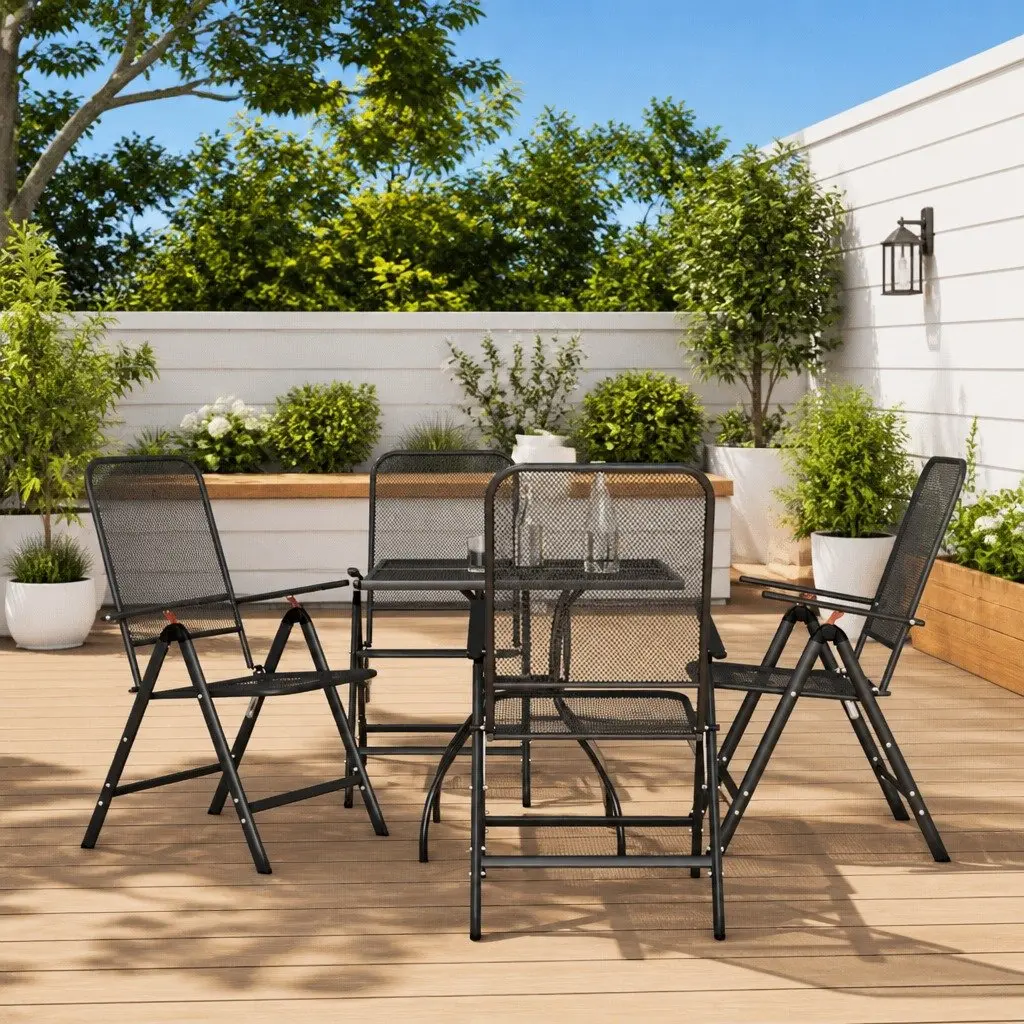 5 Piece Outdoor Garden Dining Set Metal Mesh Anthracite