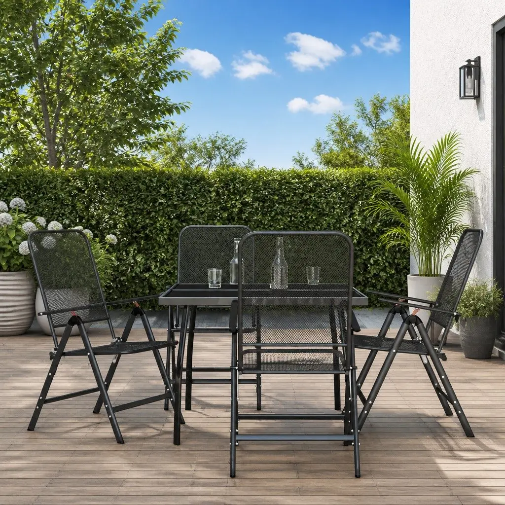 Outdoor Furniture Dining Set Metal Mesh Anthracite 5 Piece with Foldable Chairs and Adjustable Backrest