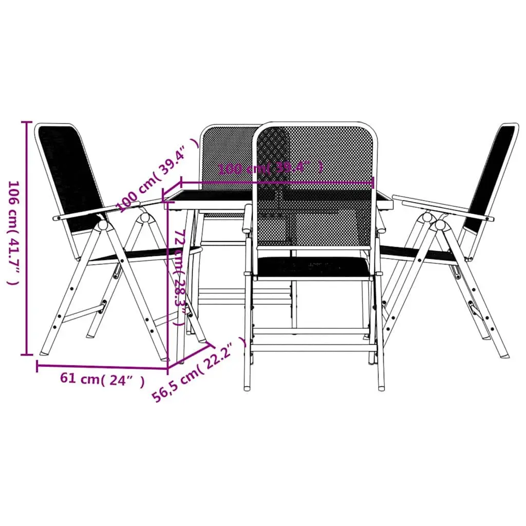 Outdoor Furniture Dining Set Metal Mesh Anthracite 5 Piece with Foldable Chairs and Adjustable Backrest