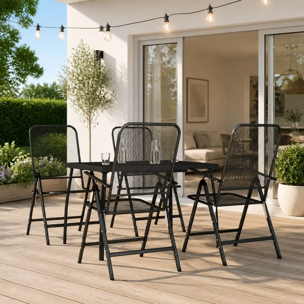 Garden Dining Set Metal Mesh 5 Piece Outdoor Furniture Anthracite Patio Table and Chairs