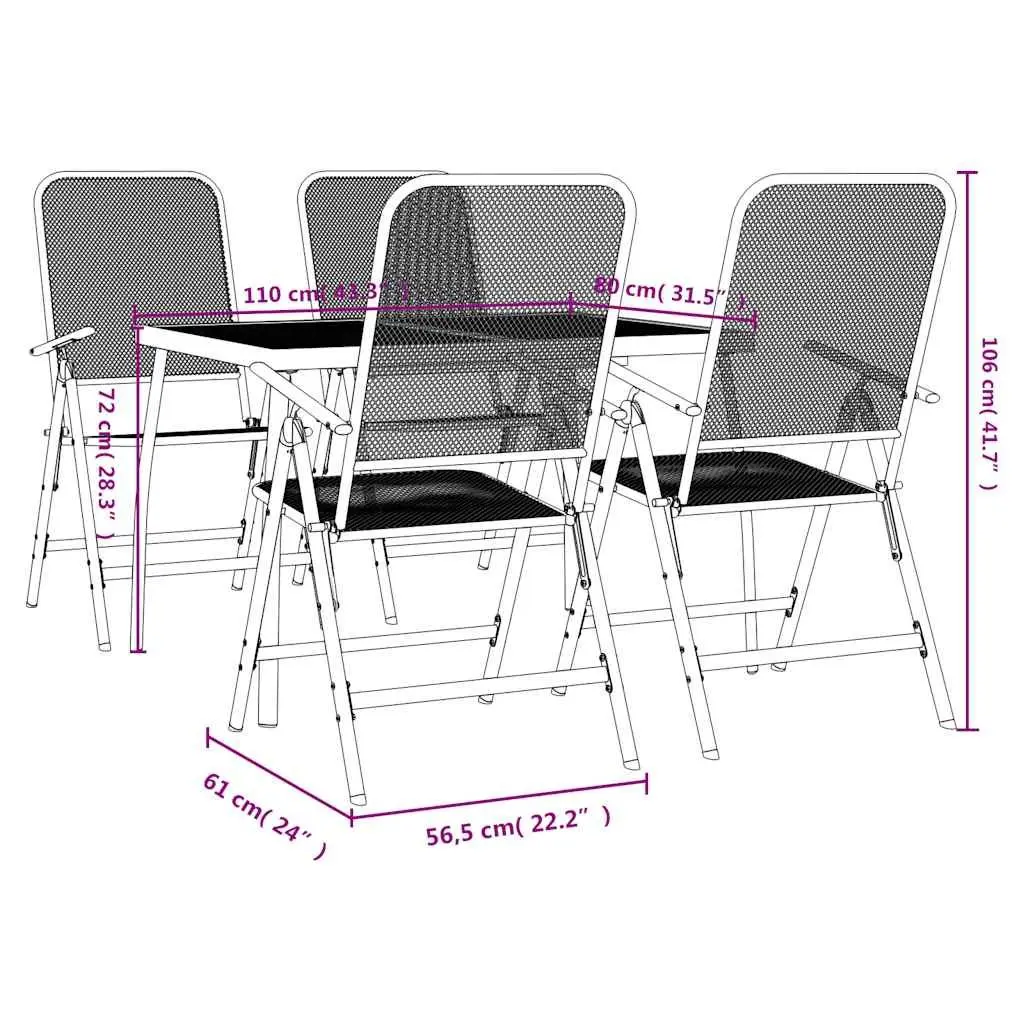 Garden Dining Set Metal Mesh 5 Piece Outdoor Furniture Anthracite Patio Table and Chairs