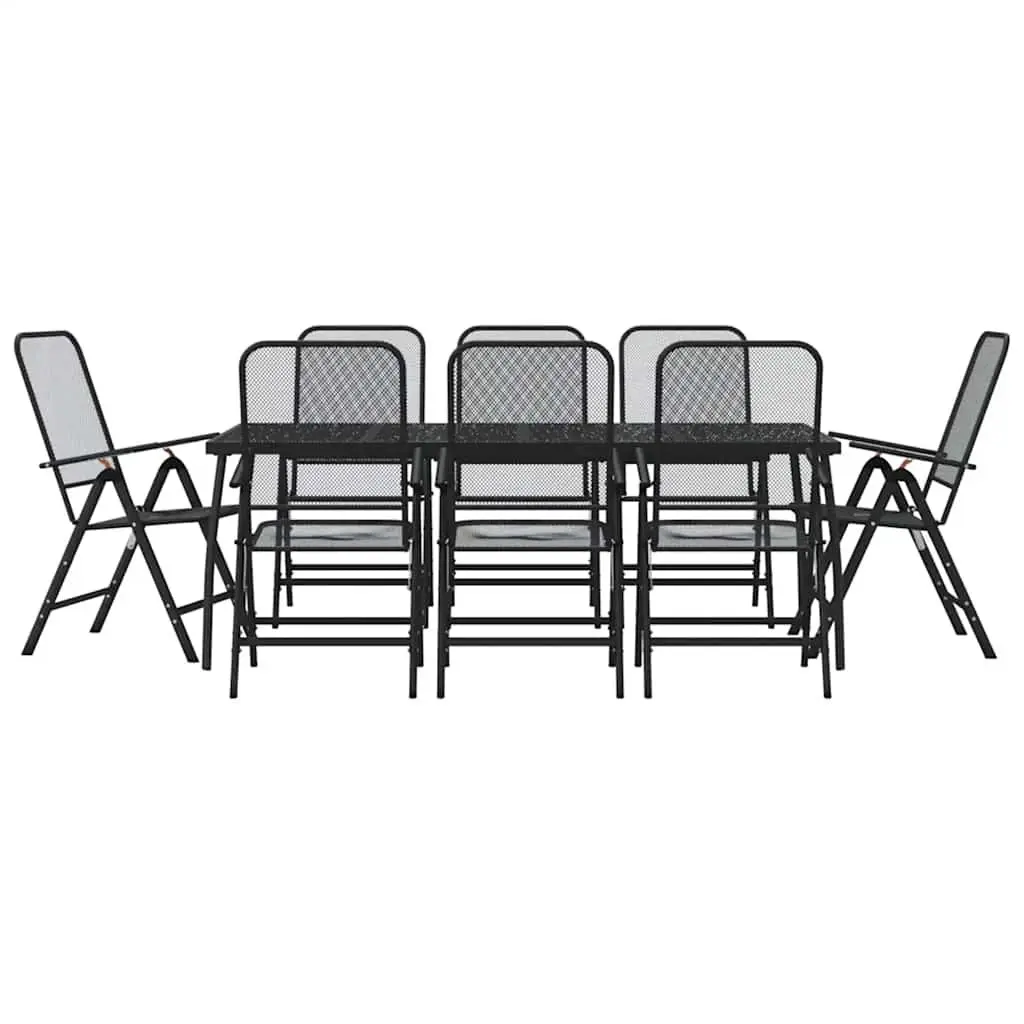 9 Piece Outdoor Furniture Set Metal Mesh Foldable Garden Dining Set Anthracite