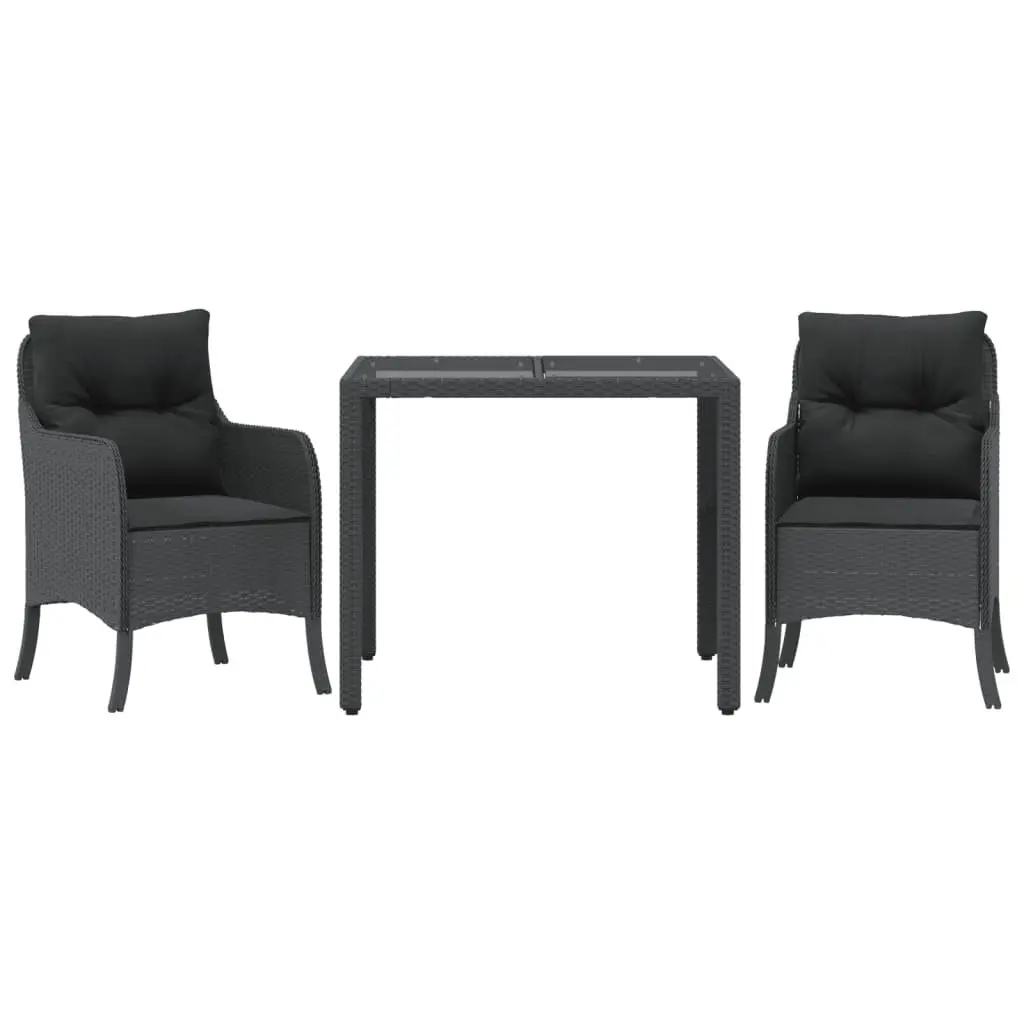 Outdoor Dining Set PE Rattan 3 Piece Black with Cushions