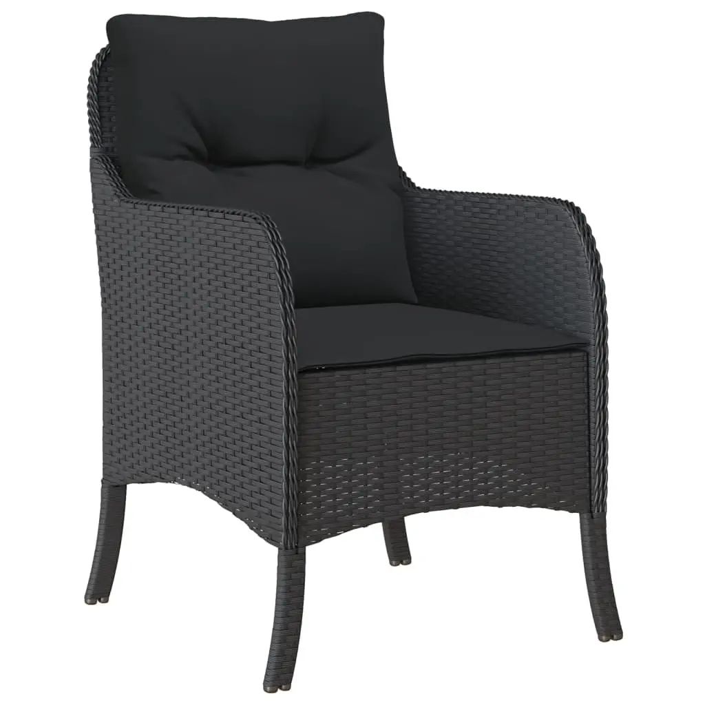 Outdoor Dining Set PE Rattan 3 Piece Black with Cushions