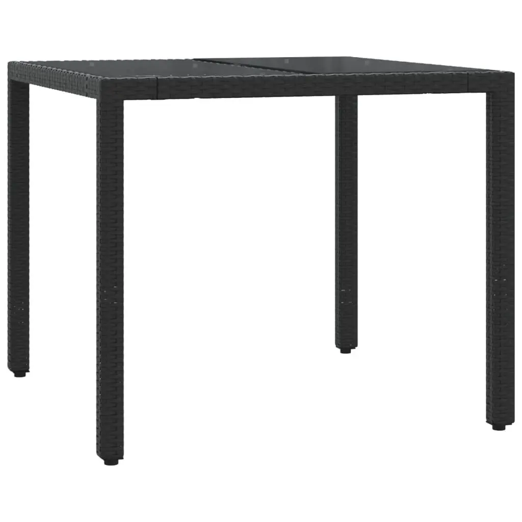 5 Piece Garden Dining Set Black PE Rattan with Cushions and Tempered Glass Table