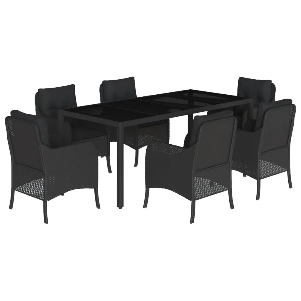 Outdoor Garden Dining Set PE Poly Rattan 7 Piece Black Patio Furniture