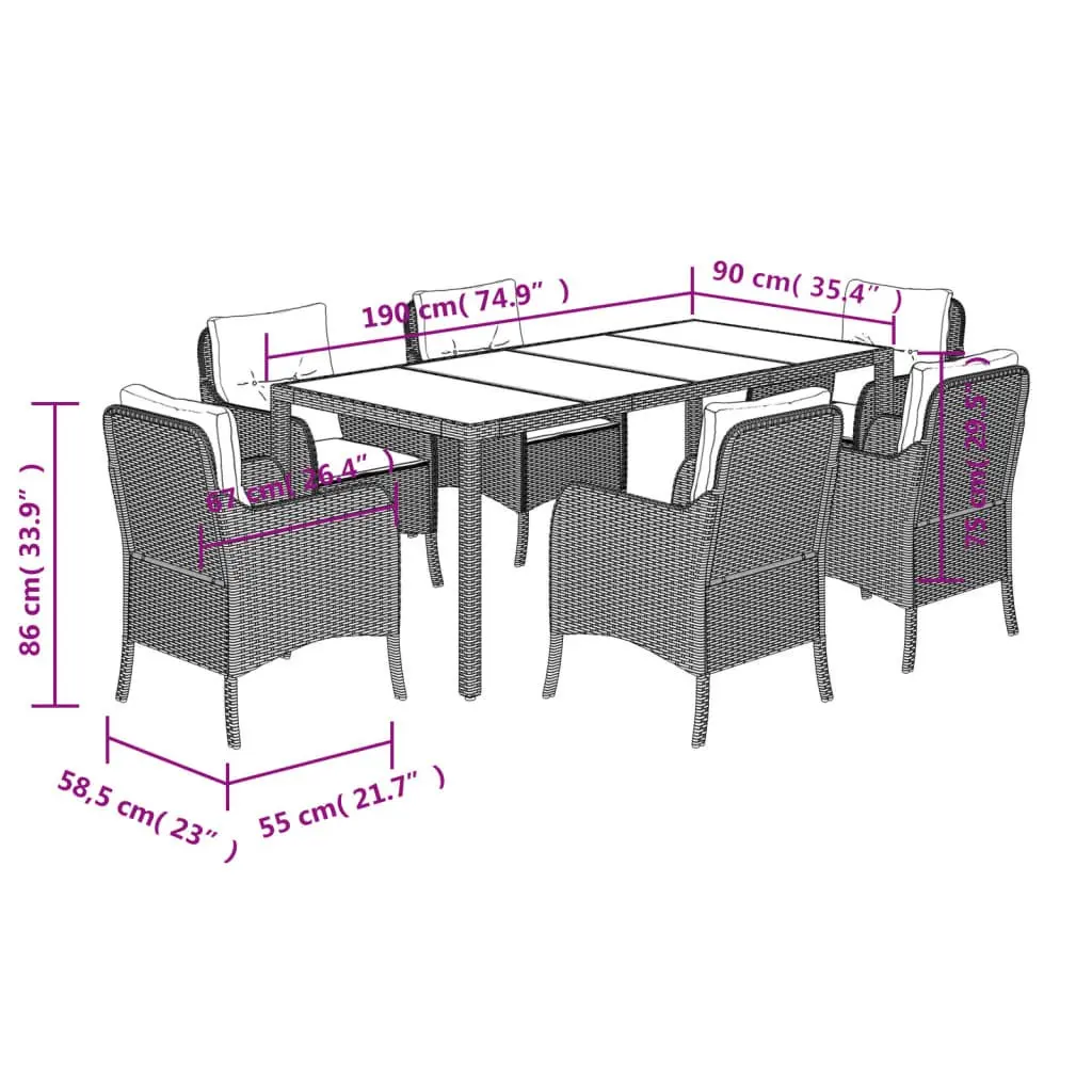 Outdoor Garden Dining Set PE Poly Rattan 7 Piece Black Patio Furniture
