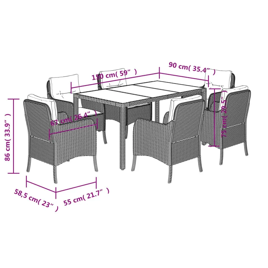 Outdoor Dining Set 7 Piece Garden Furniture Grey Poly Rattan with Cushions