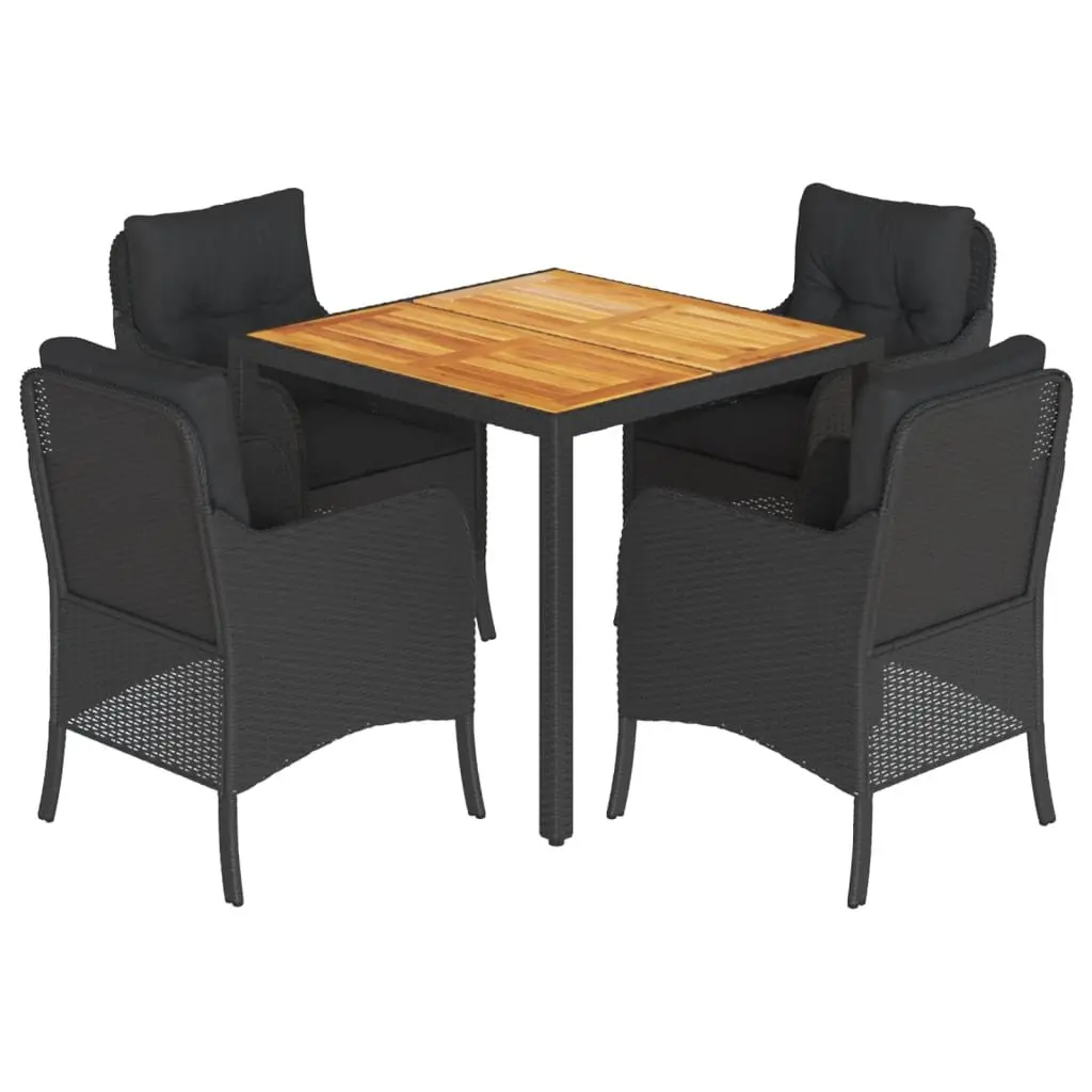 Outdoor Dining Set Poly Rattan 5 Piece Garden Furniture Black with Cushions