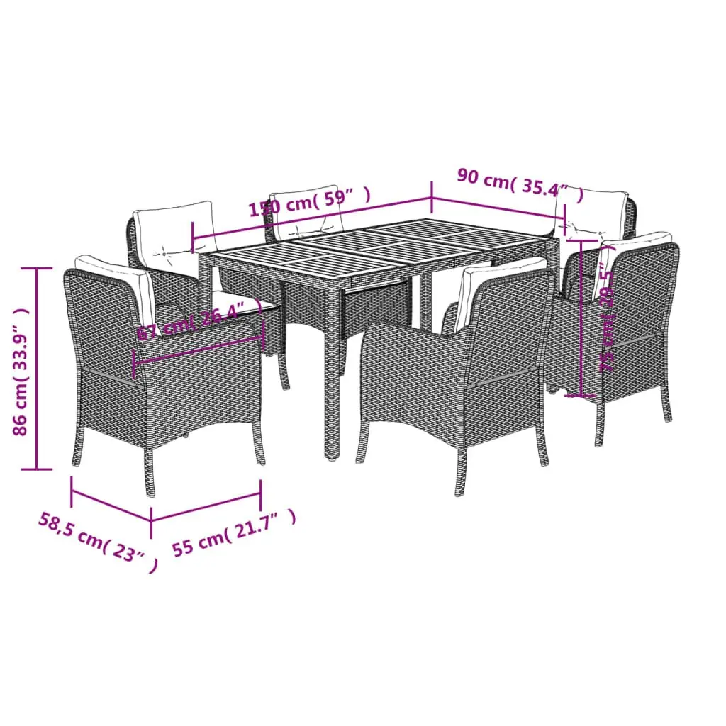 7 Piece Grey Poly Rattan Garden Dining Set
